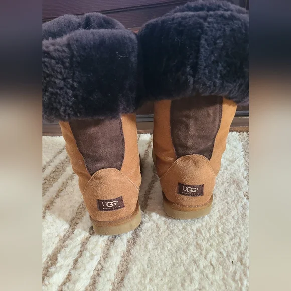 UGG Whitley Moccasin Boots Chestnut Suede Leather Tall Size 9 - Picture 3 of 7
